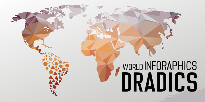 Polygonal world map a low poly vector infographic style illustration