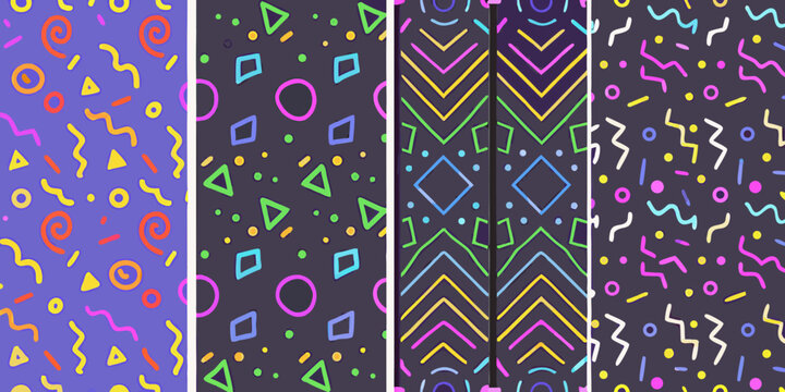 Memphis Style Patterns Colorful Geometric Shapes And Lines
