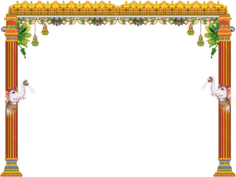 Royal Indian wedding stage background vector with pillars