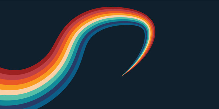 Abstract colorful 70s background vector. Vintage retro style wallpaper with lines, rainbow wavy stripes. 1970 color illustration design suitable for poster, banner, decorative, wall art.