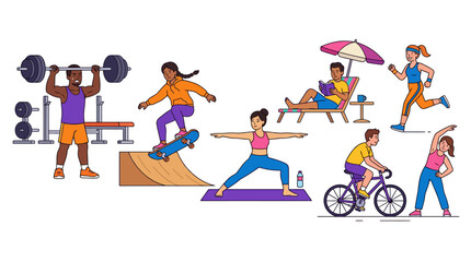 Fototapeta premium Diverse People Enjoying Healthy Lifestyles: Fitness, Sports, and Recreation