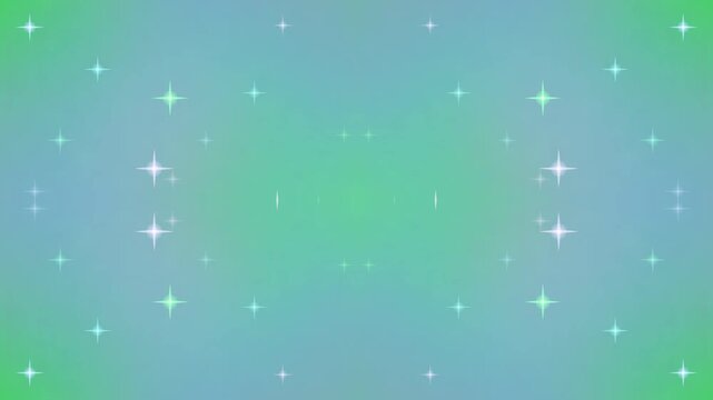 Vibrant abstract background featuring numerous shimmering starbursts and a smooth color gradient from radiant green to serene blue, creating a dreamy and magical aesthetic