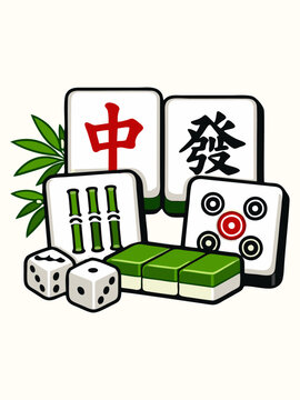 Vector illustration of mahjong tiles and dice