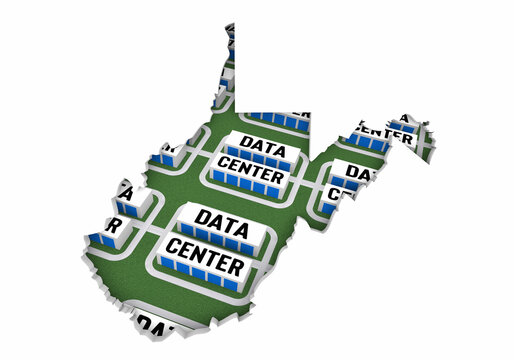 West Virginia WV Map Data Centers Building Development State Law Ban Regulation 3d Illustration