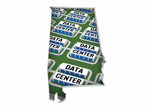 Alabama AL Map Data Centers Building Development State Law Ban Regulation 3d Illustration