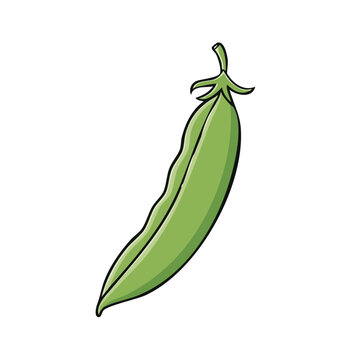 Single Green Pea Pod Vector Illustration Simple Cartoon Style