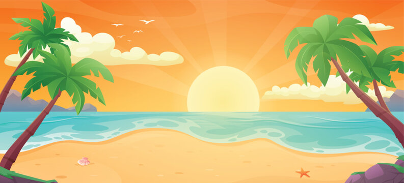 Tropical Sunset Beach Panoramic Landscape Background