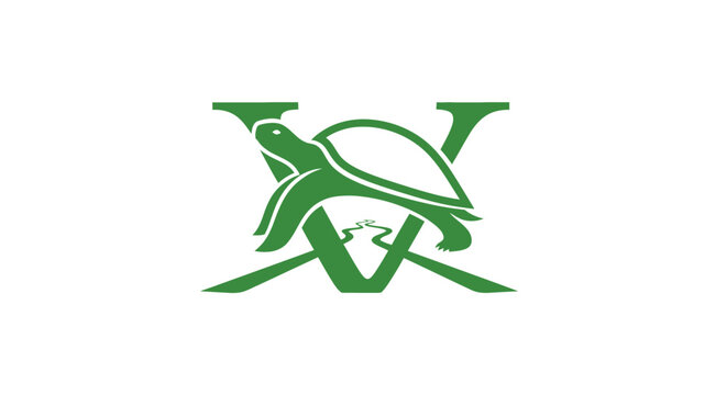 Green Turtle Logo with Symmetrical Wings Design.