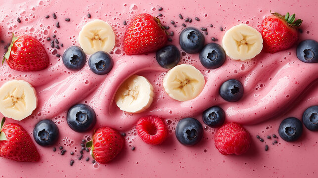 Smoothie Swirl Background with Strawberry, Blueberry, and Banana Blend