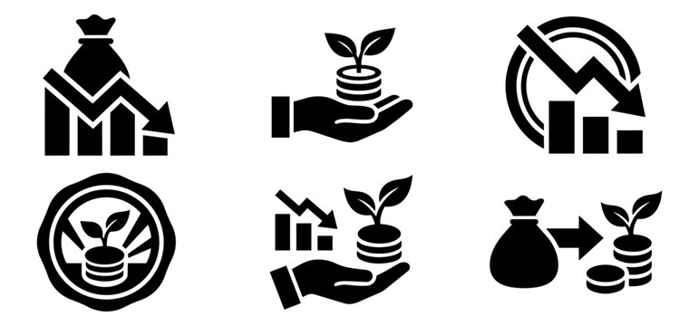 Financial growth and recession icon set, collection of investment and market decline symbols