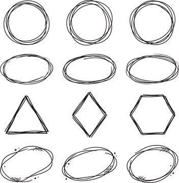 Hand drawn shapes and frames in black ink