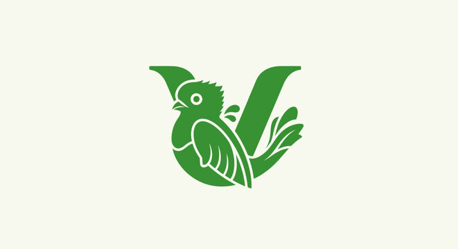 Green parrot illustration with leaf design.