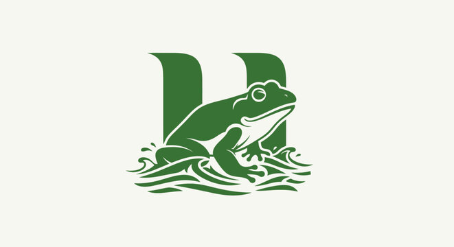 Green Frog Sitting on Water Ripples Illustration.