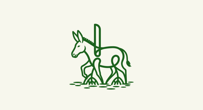 Illustration of a donkey with a person riding it.