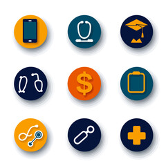 Fototapeta premium Modern Flat Design Vector Icon Collection for Technology Health Finance and Education