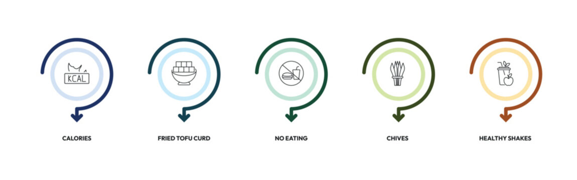 food outline icon set. calories, fried tofu curd balls, no eating, healthy shakes and more. linear vector collection. editable stroke