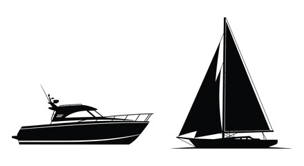 Sailing yacht and motorboat silhouette against a white background © Sonia512