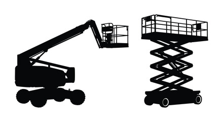 Construction Lift Silhouette Boom Lift And Scissor Lift Black Vector © Sonia512