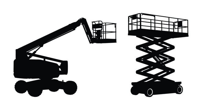 Construction Lift Silhouette Boom Lift And Scissor Lift Black Vector