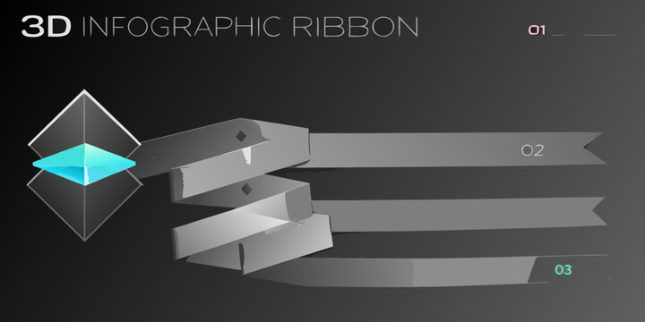3d Infographic Ribbon With Metallic Gradient And Numbered Markers