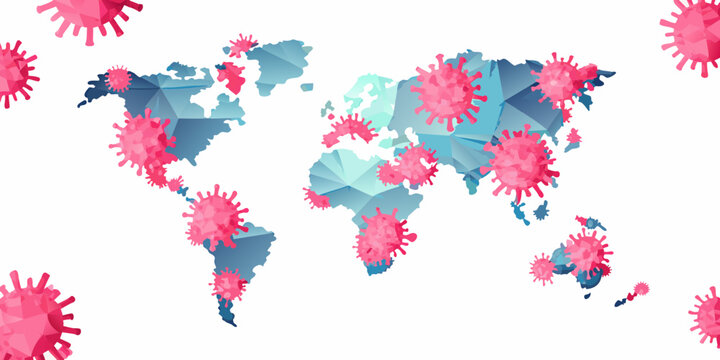 Low poly world map with virus shapes vector illustration