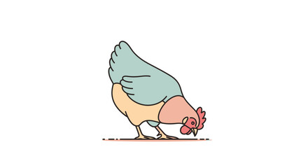 Colorful Cartoon Rooster Pecking Ground. © Gagah
