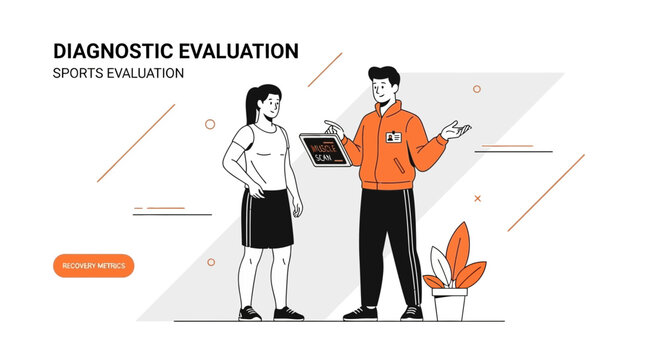 Sports Coach Discusses Diagnostic Evaluation with Athlete Holding Tablet
