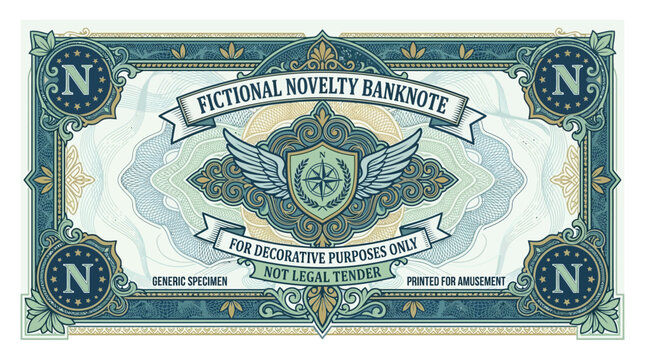 Fictional novelty banknote for decorative purposes.