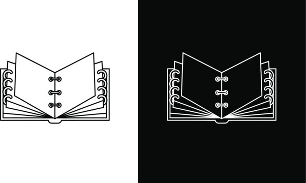 Open ring binder icon set black and white versions for design