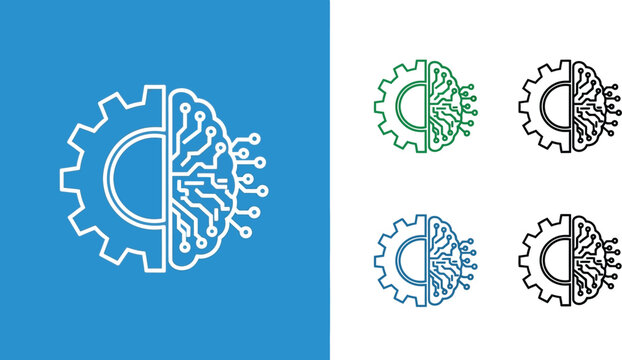 Artificial intelligence gear icon set line art color variations