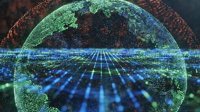 Glowing Data Visualization Displays AI-Driven Insights Globally