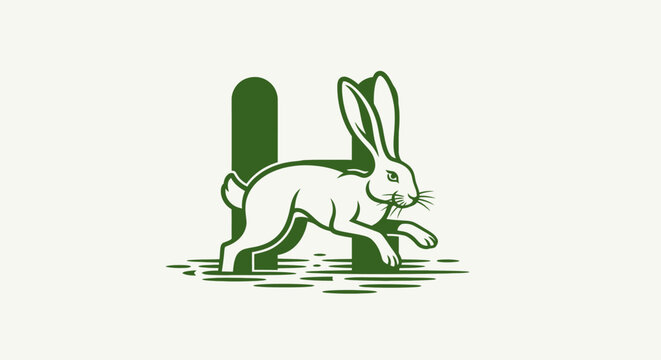 Green rabbit illustration with long ears and tail.