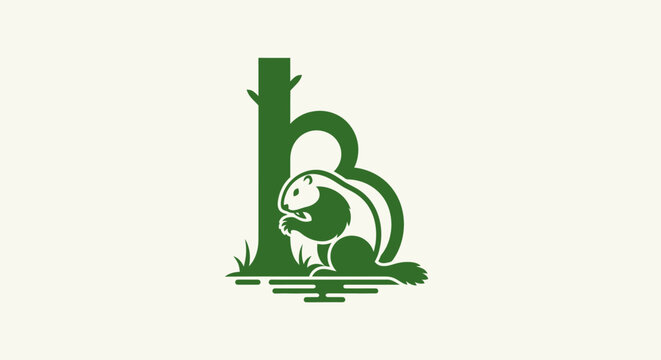 Green squirrel and tree logo design illustration.