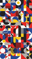 Fototapeta premium Geometric Abstract Composition with Colorful Shapes and Patterns.