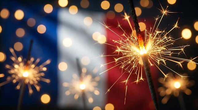 Bastille day celebration sparkling fireworks against the french flag national day in paris