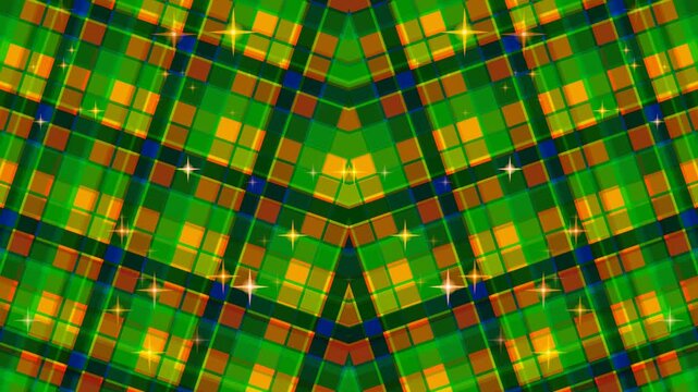 Dynamic abstract digital plaid pattern with a vibrant festive design, featuring shimmering squares and a captivating kaleidoscopic texture for a modern decorative concept