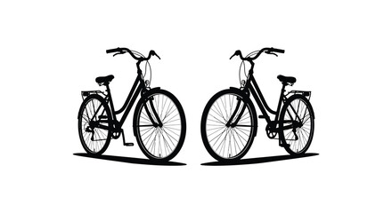 Fototapeta premium Two Bicycle Silhouettes Against White Background Minimalist Vector Silhouette
