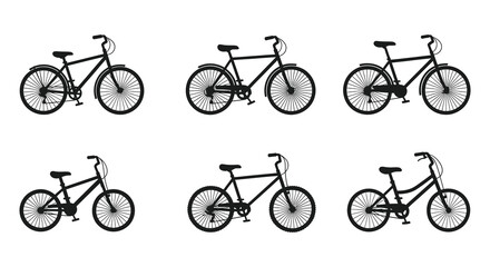 Obraz premium Bicycle Silhouettes In Various Poses Black And White Silhouette