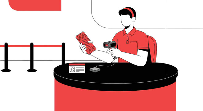 Attendant Scanning Ticket at Security Checkpoint with Barcode Reader