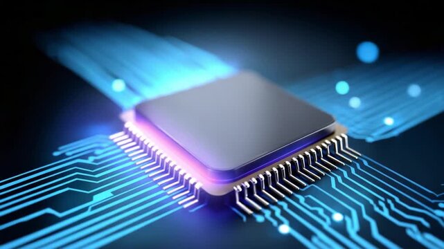Close-up of Modern Microprocessor with Circuitry on Computer Motherboard
