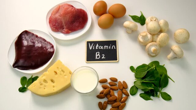 Foods that contain vitamin B2. Selective focus.