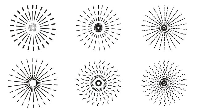 Abstract Sunburst Line Patterns and Geometric Starburst Vector Elements Collection
