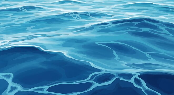 Close-up of blue water surface with gentle waves and reflections.