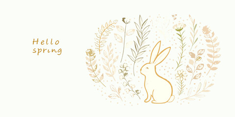 Rabbit And Floral Ornament Delicate Line Drawing Illustration © Ganesh