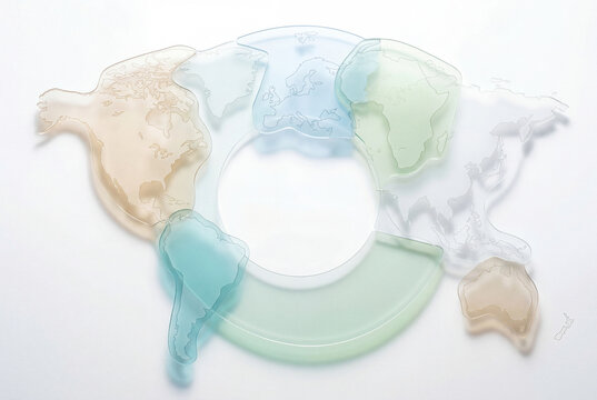 Abstract world map continents arranged around a blank circle