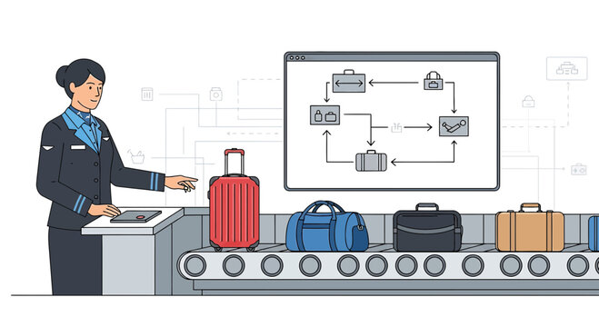 Airport Security Screening: Luggage Inspection and Workflow Diagram