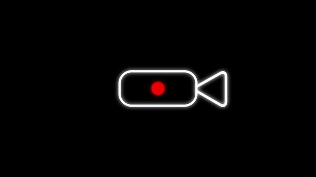 white Recording icon with flashing red dot, animation record interface symbol with video animation.