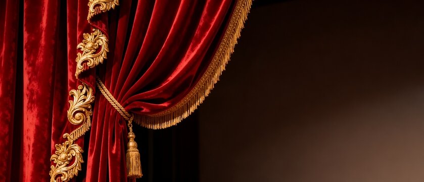 Elegant Red Velvet Theater Curtain with Gold Trim