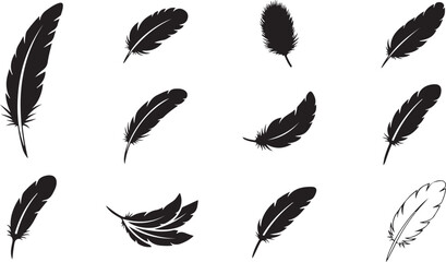 Black feather icons, feather set, vector feathers, illustration © fksamia