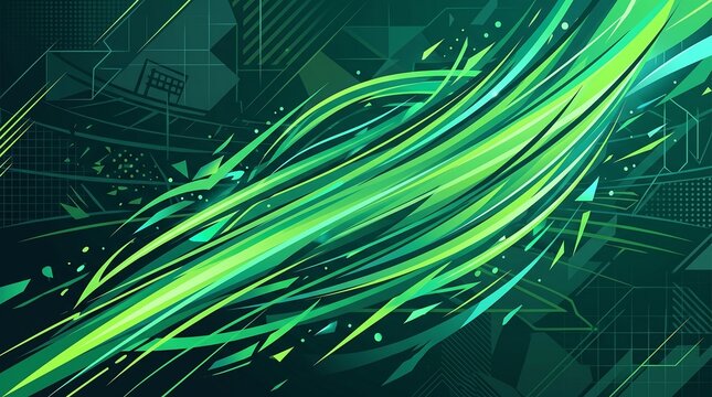Dynamic Abstract Background Featuring Glowing Green Speed Lines and Futuristic Digital Geometric Patterns for High Tech Energy and Motion Concepts